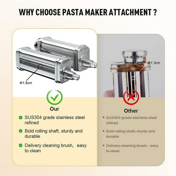 Pasta Maker 304 Stainless Steel Kitchen Pasta Replacement for KitchenAid; Roller Attachment Replacement for KitchenAid Stand Mixer