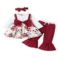 thumbnail image 1 of OUSITAID Bébé Filles Bell Bas 3Pcs Floral Tenues Manches Longues Patchwork Tops Évasé Pantalon Bandeau Rouge Manches Courtes, 1 of 7