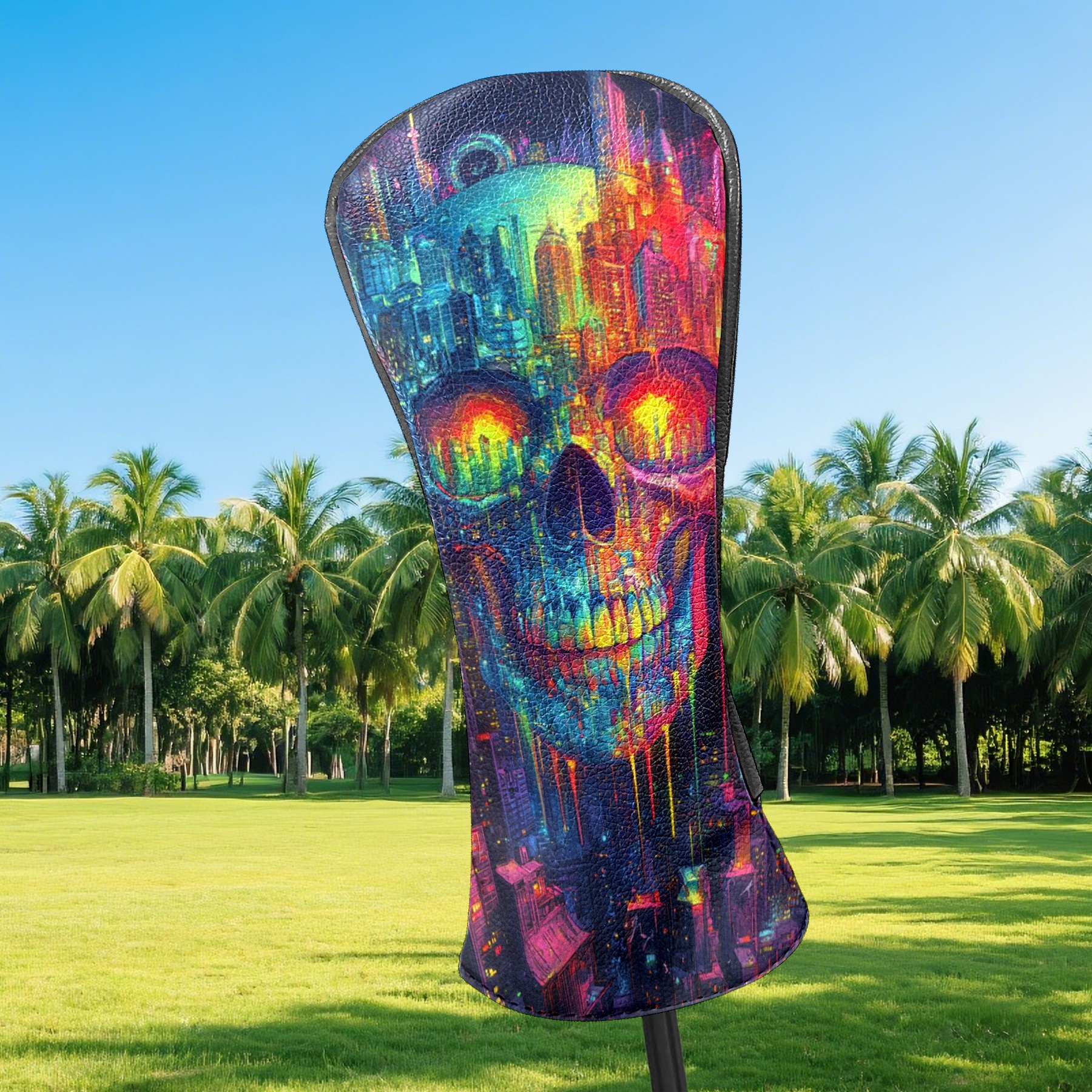 Golf Club Covers PU Leather Waterproof Head Covers for Fairway Woods Hybrids Cartoon Skull Unisex Fits Most Brands