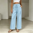 thumbnail image 5 of Linen Wide Leg Pants for Women Elastic Waist Solid Color Palazzo Pants Casual Summer Drawstring Long Pants with Pockets Flowy Beach Vacation Clothes, 5 of 8