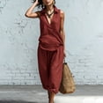 thumbnail image 5 of Cagogo Women's 2 Piece V Neck Sleeveless Shirt Wide Leg Pants Set Casual Solid Boho Vacation Outfits Loose Two Piece Lounge Matching Sets Tracksuits Travel Resort Wear Clothes, Wine L, 5 of 9