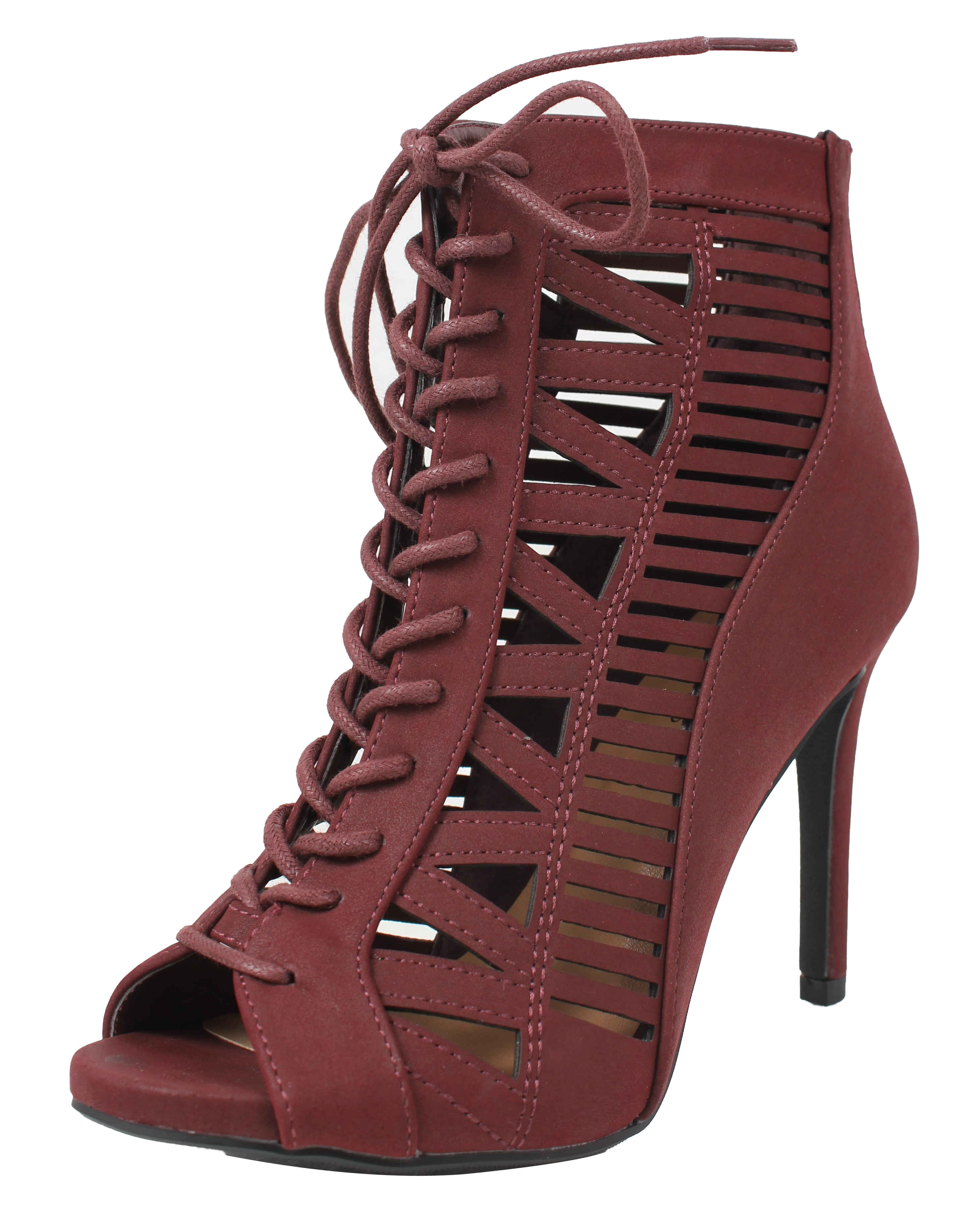 Beston Beston BA83 Women's Zipper Lace Up Cut Out Stiletto Shoes Run