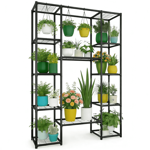 Efoee Plant Stand,Indoor Outdoor Plant Shelf,Flower Stand,Large Flower Holder for Living Room, Patio, Balcony, Garden, Black