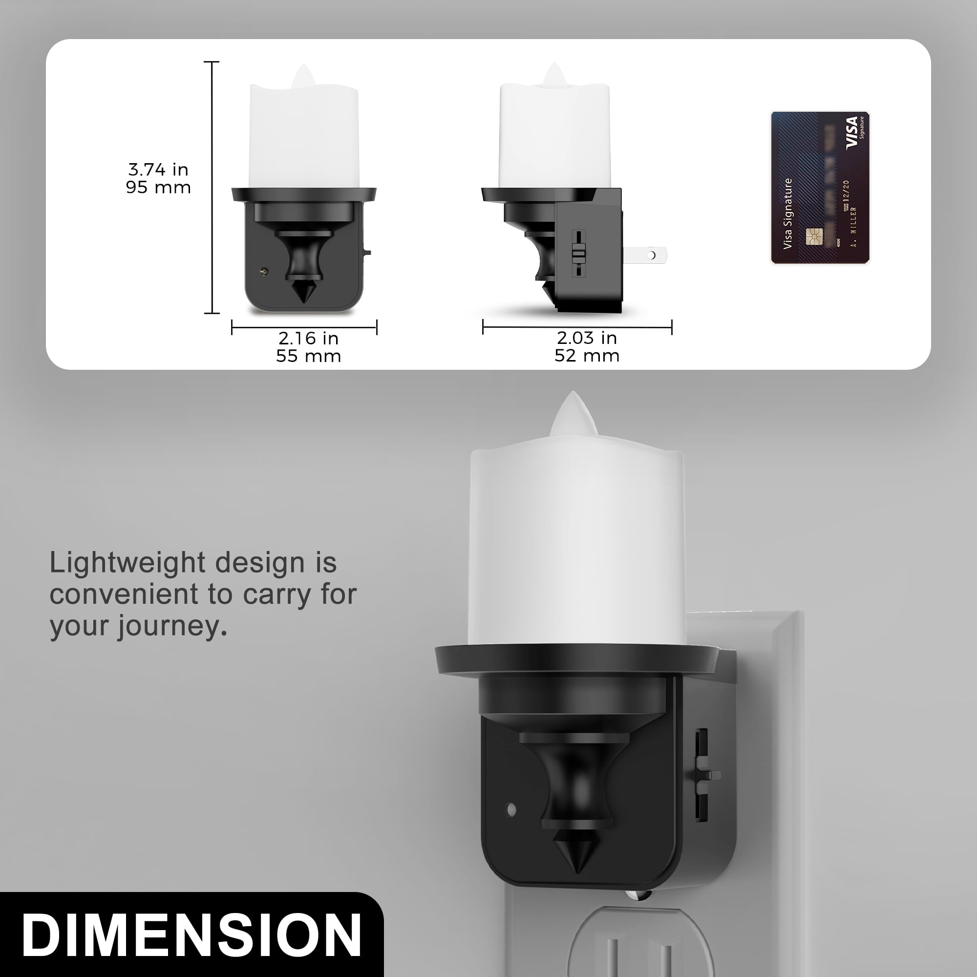LOHASLED 2 Pack Black Warm White 3000K Candle Night Light with Dimmer