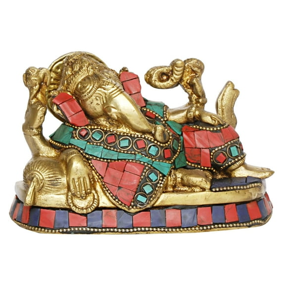 Brass World Brass Ganesh Resting Statue Murti Ganesha Idol Vinayak Ganpati for Home Entrance Décor Temple Puja Gift 5 Inch