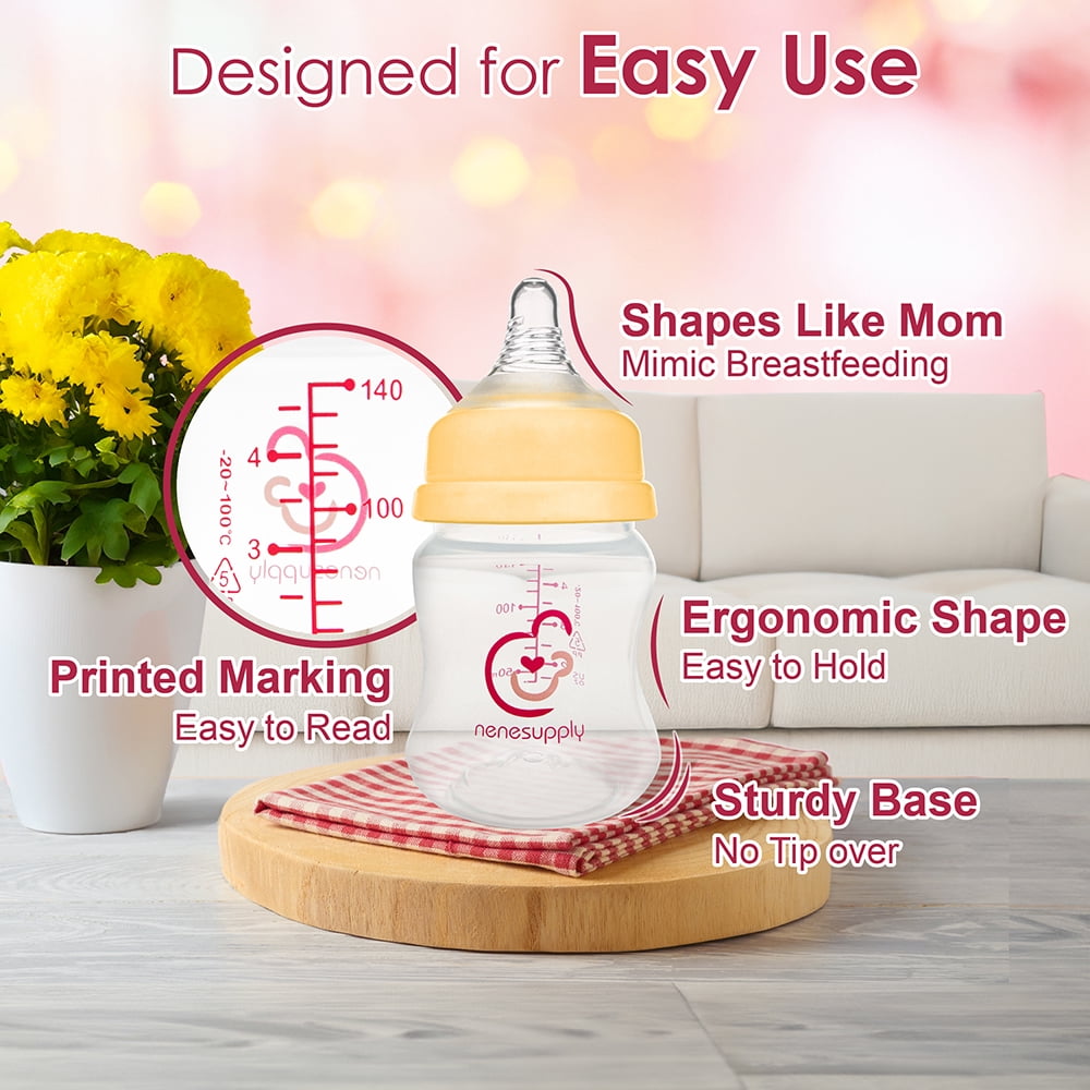 Nenesupply Natural Baby Bottles Newborn Flow Feeding Bottles Breastfeeding Bottle for Breastfed Babies Wide Neck 4.7oz Anti Colic Level 1 Nipple for 0+ Month Infant Replace Spectra Bottles for Pumpin