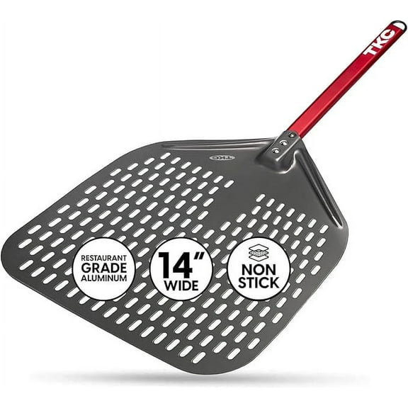 TKC 14 In Perforated Pizza Peel - Aluminum Turning Peel for All Pizza Ovens 31 Black/Red