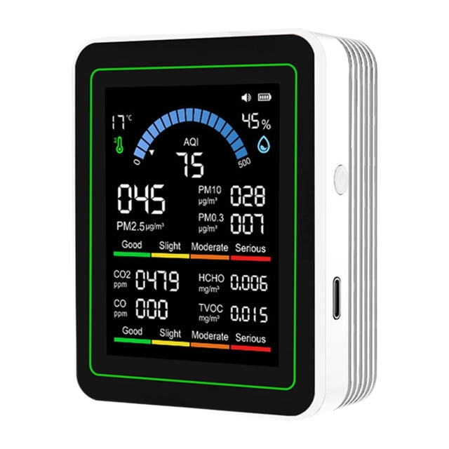 Mini monitor de calidad del aire analizador de aire recargable portátil pantalla digital de alta Blanco