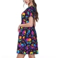 thumbnail image 2 of Kdxio mushroom rainbow color Skull Pattern Summer Dresses for Women Casual Tshirt Short Sleeve Floral Sundress Beach Cover Ups with Pockets, 2 of 6