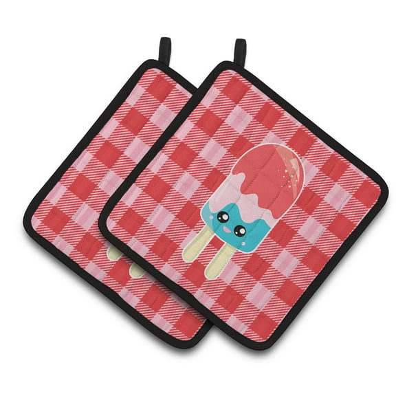 Ice Pop Popcicle Face Gingham Pair of Pot Holders