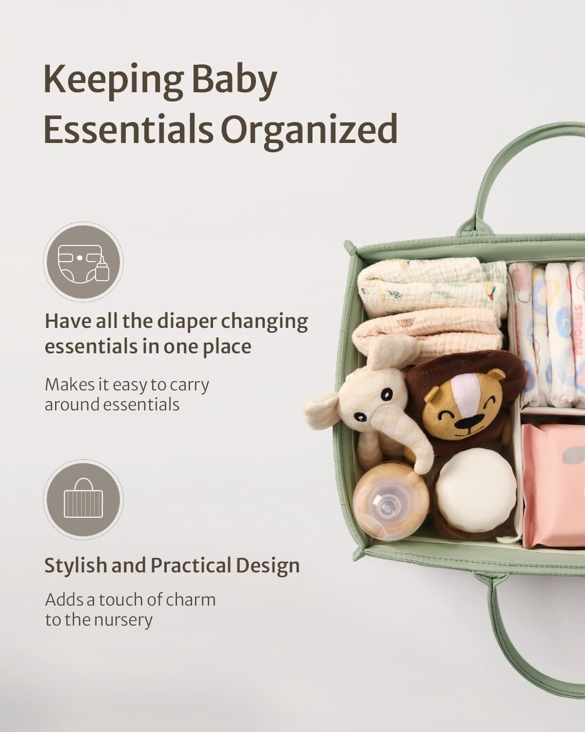 Gilysido Portable Cotton Diaper Caddy Organizer for Nursery, Baby Basket, Newborn Diaper Caddy in Green
