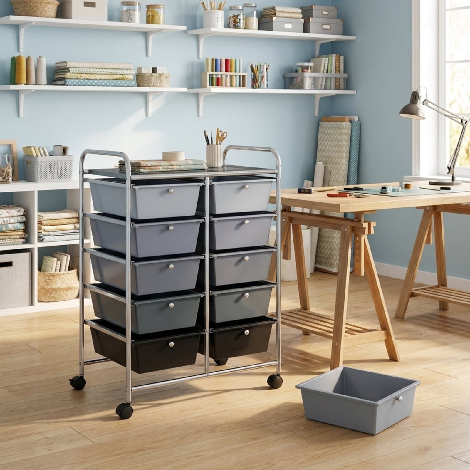 Furnibear 10-Drawer Rolling Storage Cart Multi Organizer for Home Office Craft Room Classroom Multi Use Mobile Storage Solution, Gray
