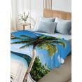thumbnail image 4 of Coastal Tropical Full Size Flat Sheet, Wrinkleproof & Fadeproof Cooling Flat Bed Sheet Only, Blue Sky Coconut Tree Summer Beach Breathable Soft Bedding Top Sheets 81 x 96 Inches, 4 of 8