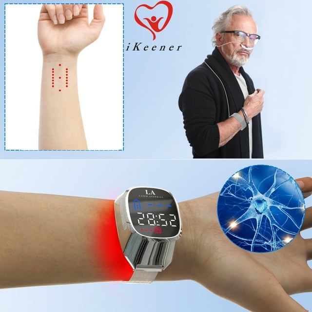 iKeener New Laser Acupoint Watch, Adjustable Strap, Heart Rate Measurement, Fashion Watch, Easy to Carry and Use,Red Light Wrist Acupoint Therapy, Four Functions In One, A Gift for Parents