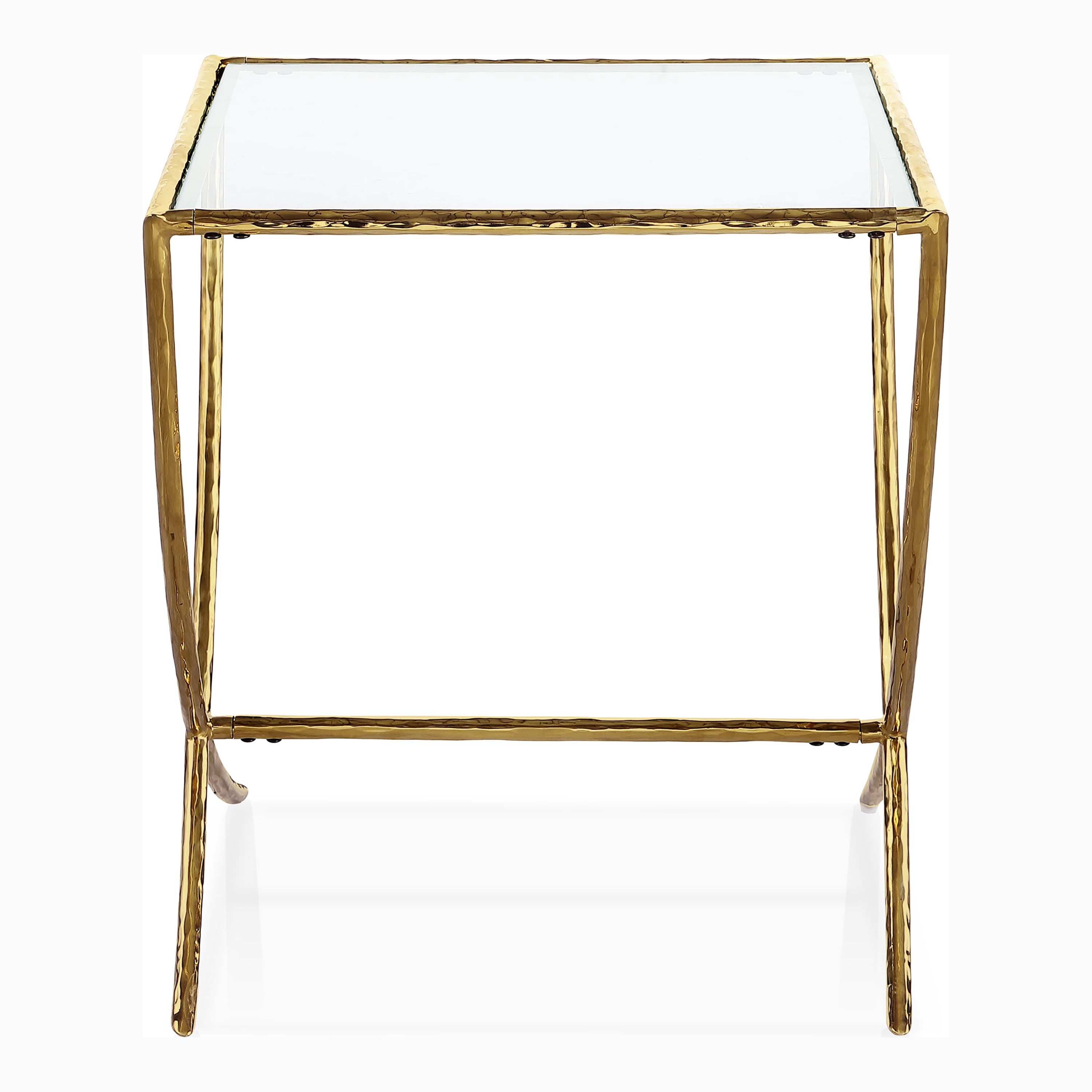 Furniture of America Zayen Modern Stainless Steel End Table with Tempered Glass Top, Gold