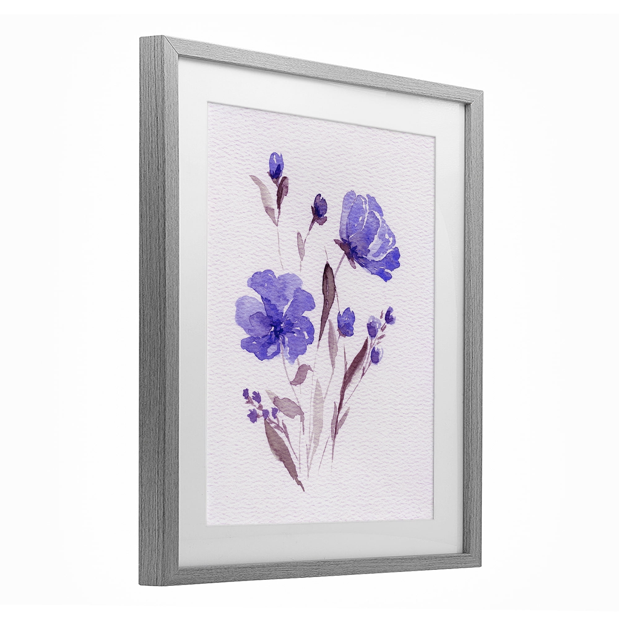Stupell Industries Watercolor Purple Flowers Gray Framed Print Under Glass, design by Leah Noel Art