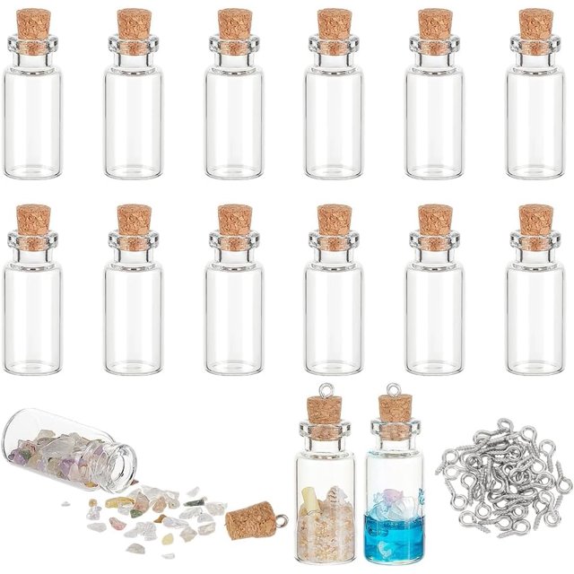 20 botellas de vidrio de corcho de 4 ml para regalo, pequeñas botellas vacías para deseos, frascos transparentes con 20 tornillos de ojo para decoración de bodas, fiestas de Navidad, bricolaje, 35 x