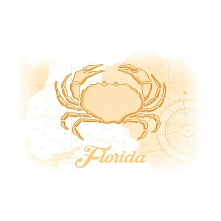 Florida - Crab - Yellow - Coastal Icon Print Wall Art By Lantern