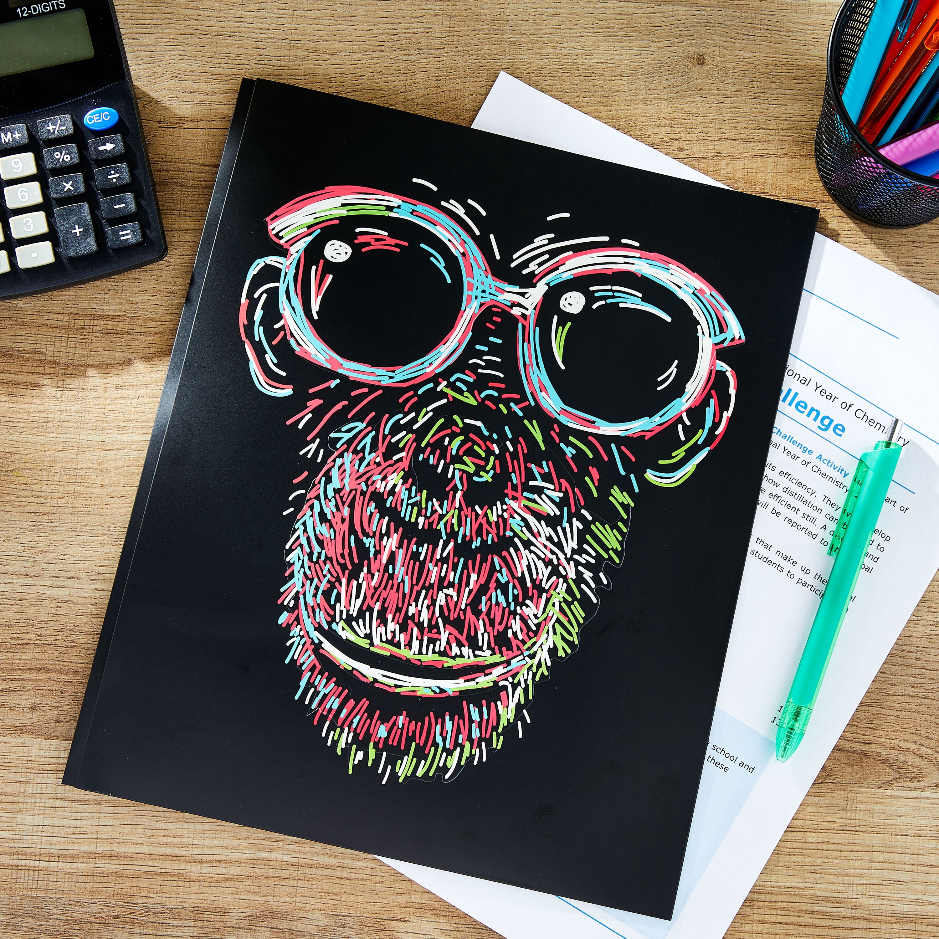Pen+Gear Prong Fashion Paper Folder, Black with Gorilla, Letter Size, 9.4 in x 11.4 in
