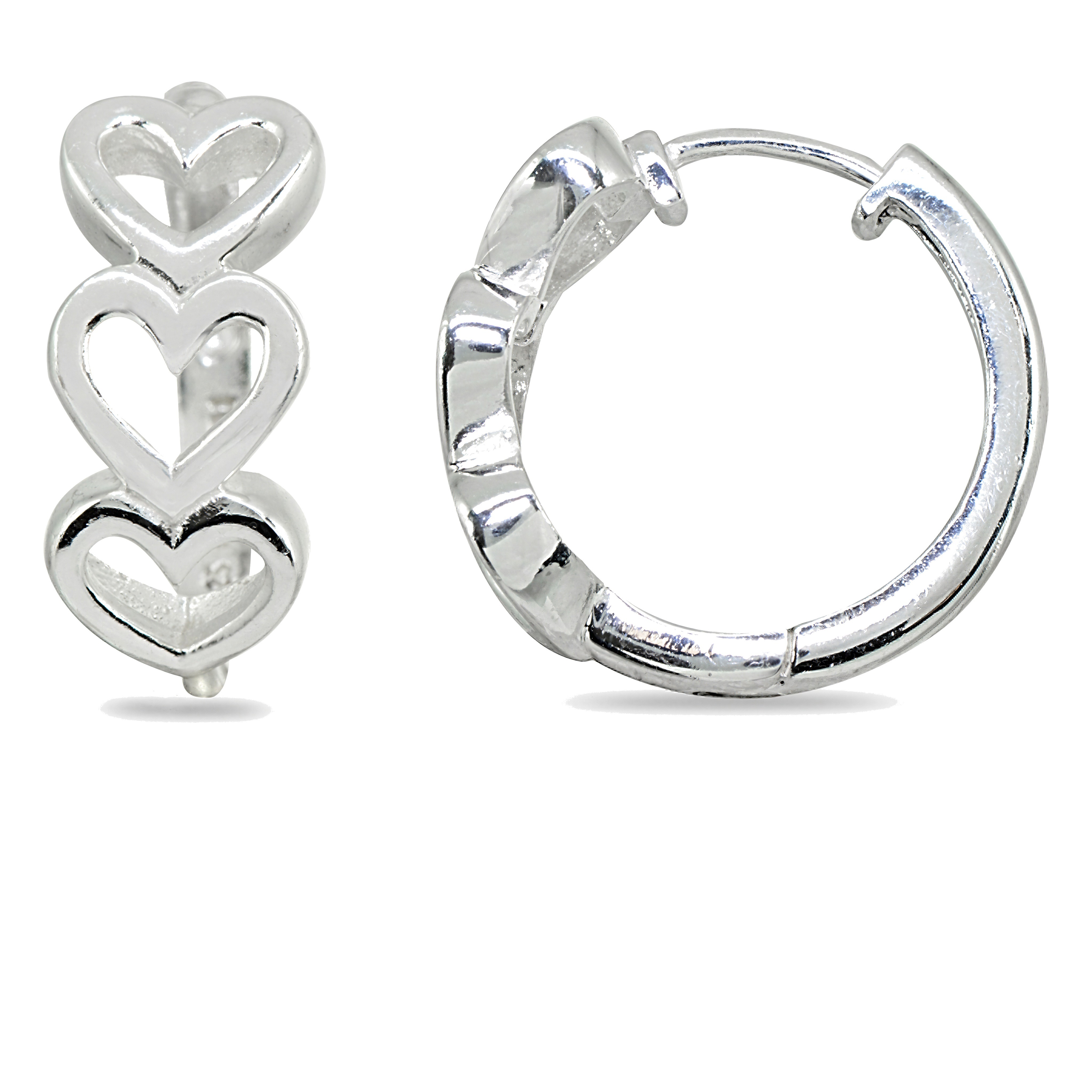 Polished Open Heart Sterling Silver Small Huggie Hoop Earrings