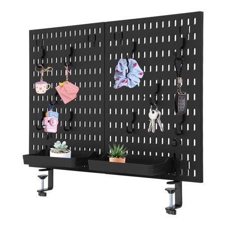 60*40cm Desk Pegboard Organizer,Clamp-on Desk Pegboard,Desk Rack Black