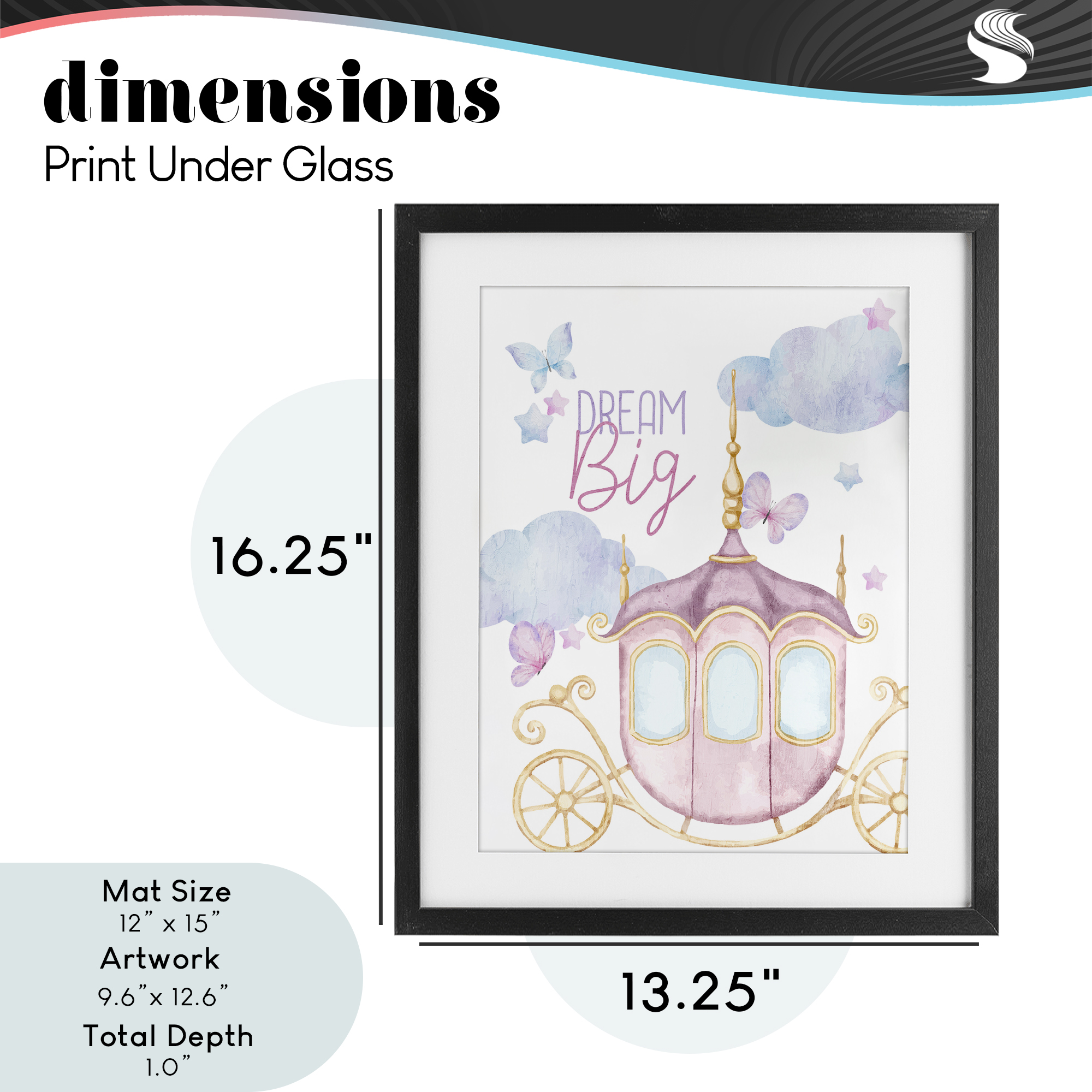 Dream Big Fantasy Carriage Black Framed Print Under Glass, design by Kim Allen