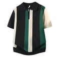 thumbnail image 4 of Men's Knit Quarter-Zip Polo Shirt, Short Sleeve Vertical Stripe Casual Top, Breathable Textured Knitwear for Smart Casual Style, Everyday Wear & Outings Green S, 4 of 4