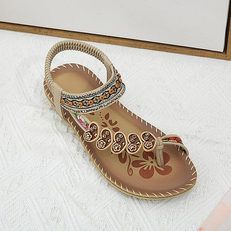 

Cathalem Slip on for Women Sandals Summer Fashion Women Casual Open Toe Flat Love Rhinestone Comfortable Women s Leopard Sandals Beige 6.5