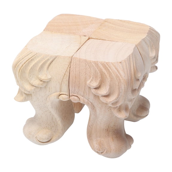 SEWOART Decorative Beige Wooden Furniture Legs with Rose Carving 4Pcs