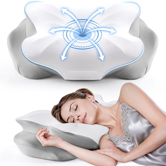 KAIPARA Cervical Neck Pillow, Contour Memory Foam Pillow, Ergonomic Support for Back, Side & Stomach Sleepers with Removable Cover, Gray