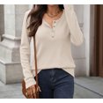 thumbnail image 4 of Women’s Long-Sleeve Henley Top Soft Knit Button Pullover Casual Loose Fit Neck Lightweight Tunic Blouse Basic Tees Fall Sweaters, 4 of 7
