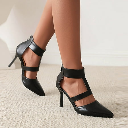 

Women s Shoes Back Zip Ankle Strap Sandals Super High Heel Pointed Toe Stilettos