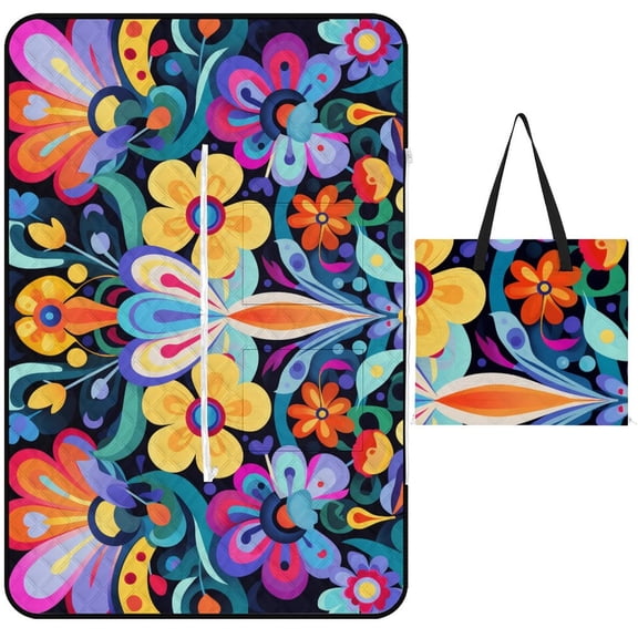 Cute Colorful Flower Waterproof Picnic Blanket with Foldable Zipper, Suitable for Outdoor Use, Suitable for Travel, Camping, Beaches, Parks, Grasslands, Picnic Blanket Accessories