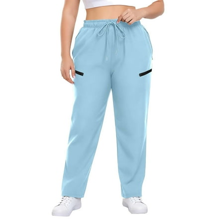RYRJJ Women s Plus Size Hiking Cargo Pants Athletic Workout Outdoor Lightweight Joggers Zipper Pockets Golf Pants(Light Blue 3XL)
