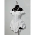 thumbnail image 4 of Womens White Off-Shoulder Corset Mini Dress With Ruffle Hem And Lace Detail, 4 of 9