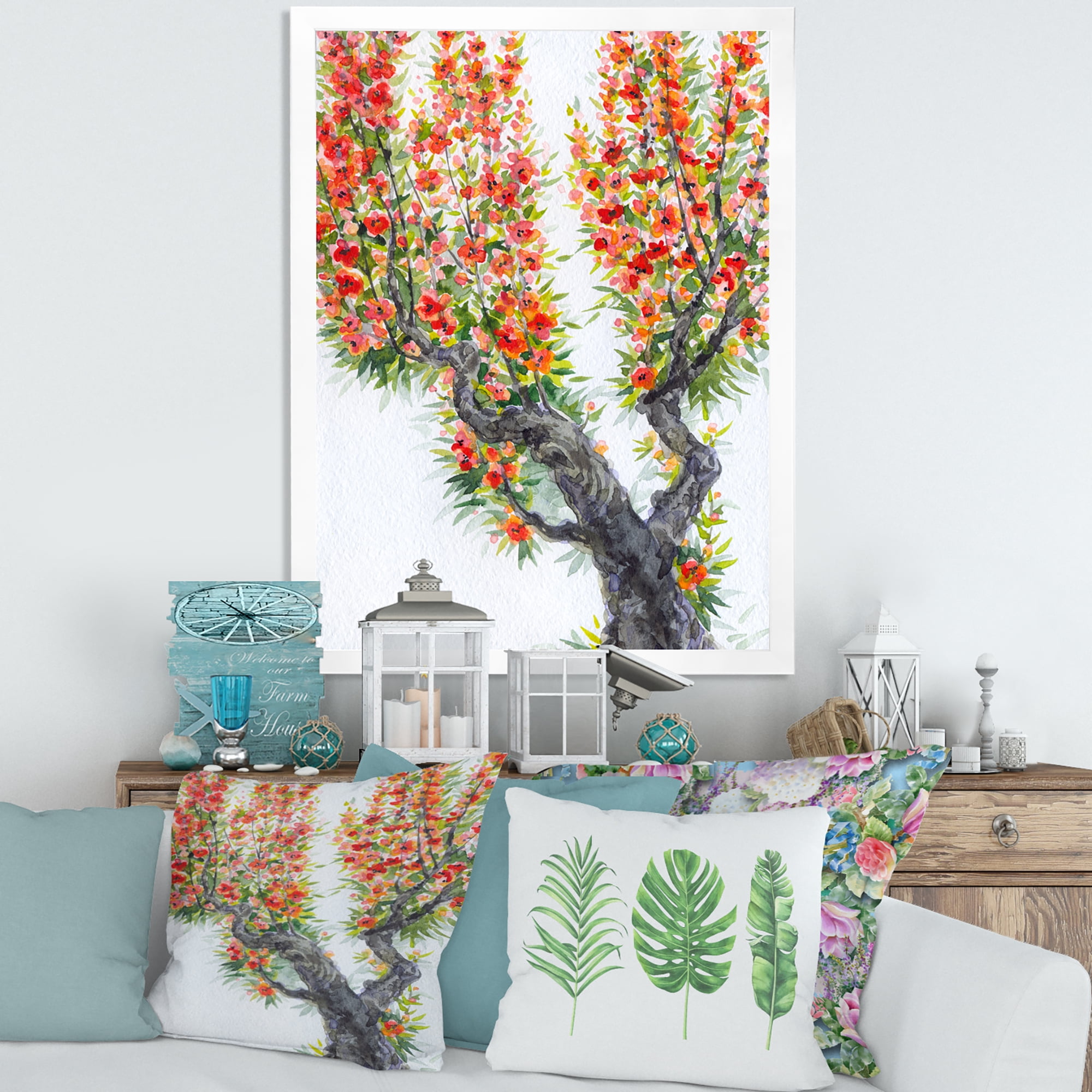 Blooming Flowers Of An Old Tree In Spring II 16 in x 32 in Framed Painting Canvas Art Print, by Designart