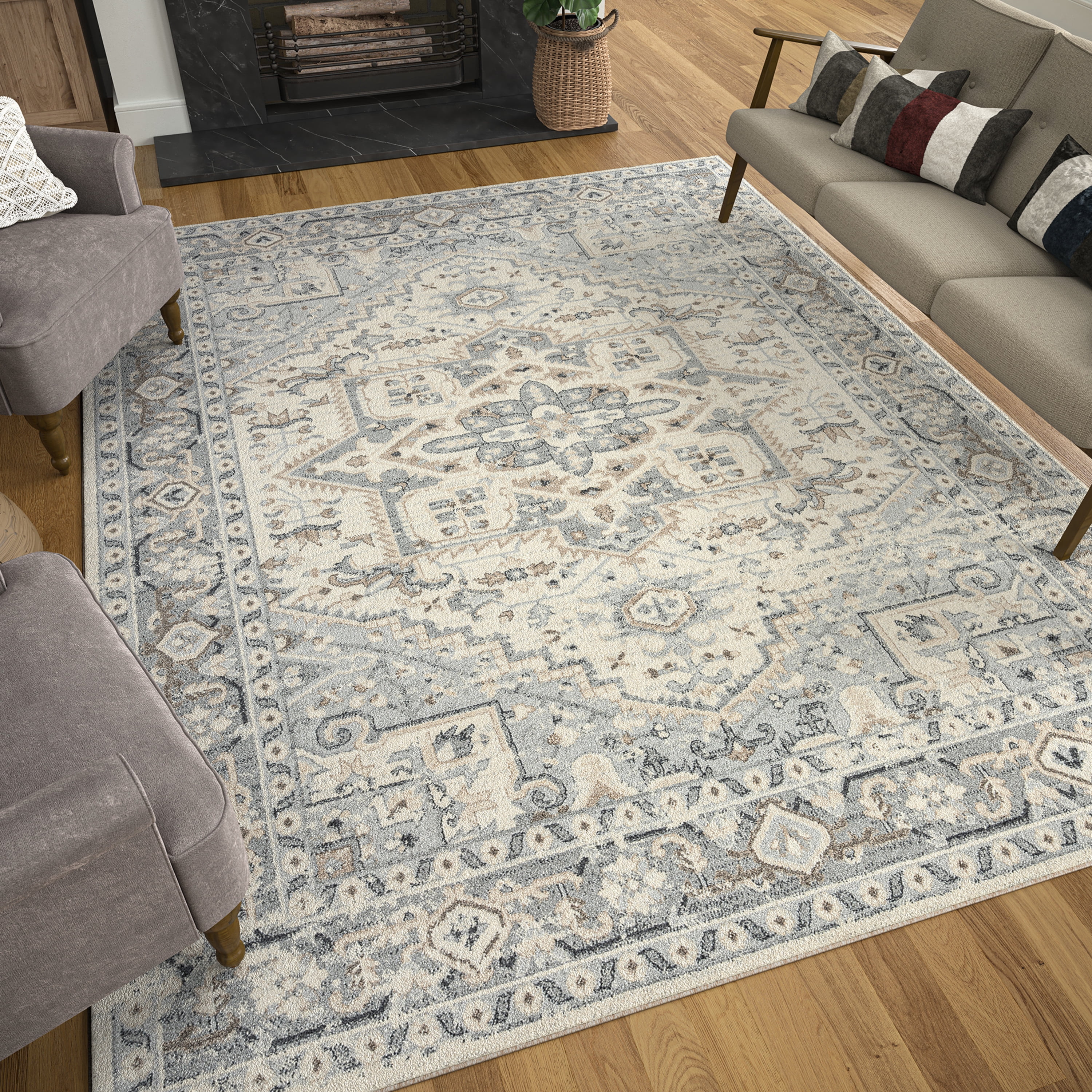 Bliss Rugs Perisan Area Rug, Oriental Indoor Rugs for Living Room, Dining Room, Bedroom | Cream, 5' x 8' (5'3''x7'3'')