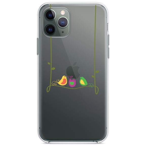 DistinctInk Clear Shockproof Hybrid Case for iPhone 12 MINI (5.4" Screen) - TPU Bumper Acrylic Back Tempered Glass Screen Protector - Colorful Birds Cartoon on a Vine