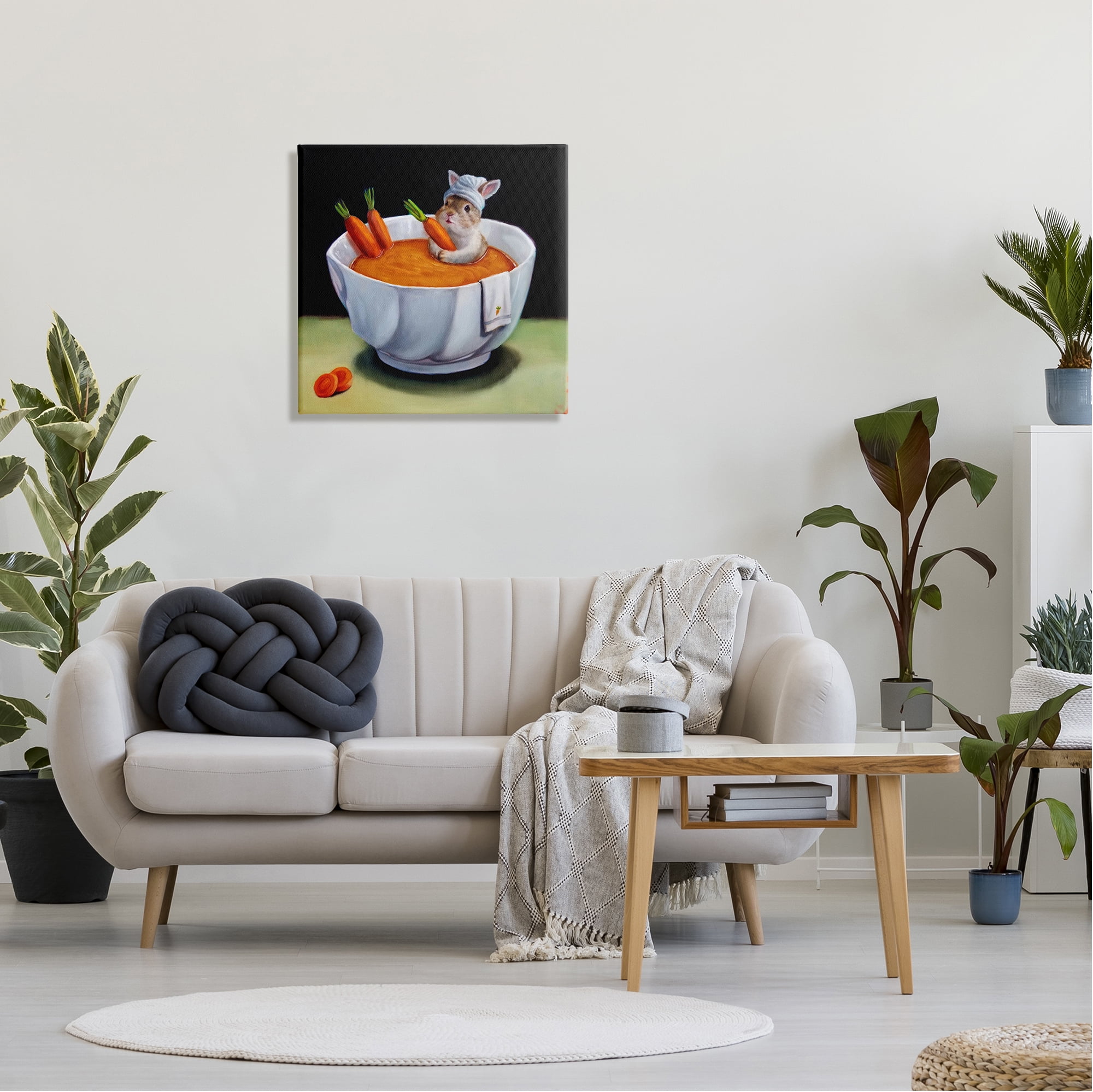 Stupell Industries Bunny Rabbit Carrot Vegetable Soup Bath Animal Portrait Painting Gallery Wrapped Canvas Print Wall Art, Design by Lucia Heffernan
