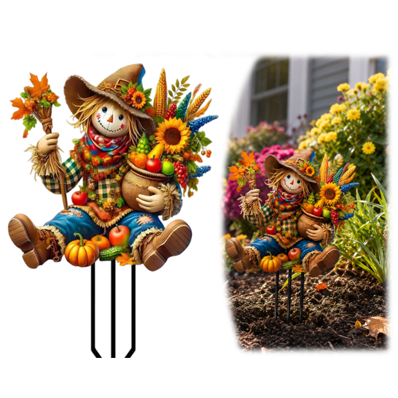 New Release! 2D Acrylic Harvest Scarecrow Stake, Colorful Farmhouse Autumn Yard Decoration with Scarecrow & Pumpkins, Durable Outdoor Garden Lawn Ornament for Fall Season