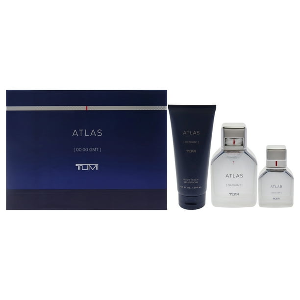Atlas de Tumi para hombres Set de regalo de 3 piezas en spray EDP de 3,4 oz spray EDP de 1 oz gel de baño de 6,7 oz