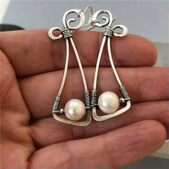 K-KED Vintage 925 Silver Women White Pearl Wedding Earrings Dangle Drop Delicate Jewelry Gifts-#6