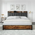 thumbnail image 4 of King Size Bed Frame with Storage Linen Upholstered Headboard, 4 Drawers Platform Bed Frame with Charging Station, No Box Spring Needed, Easy Assembly, Vintage Brown, 4 of 8
