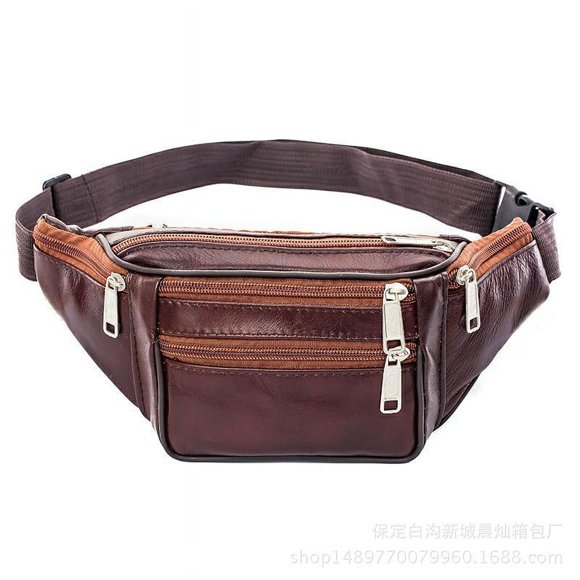 Retro Leather Multi-pocket Waterproof Travel Waist Bag Men's Coin Purse