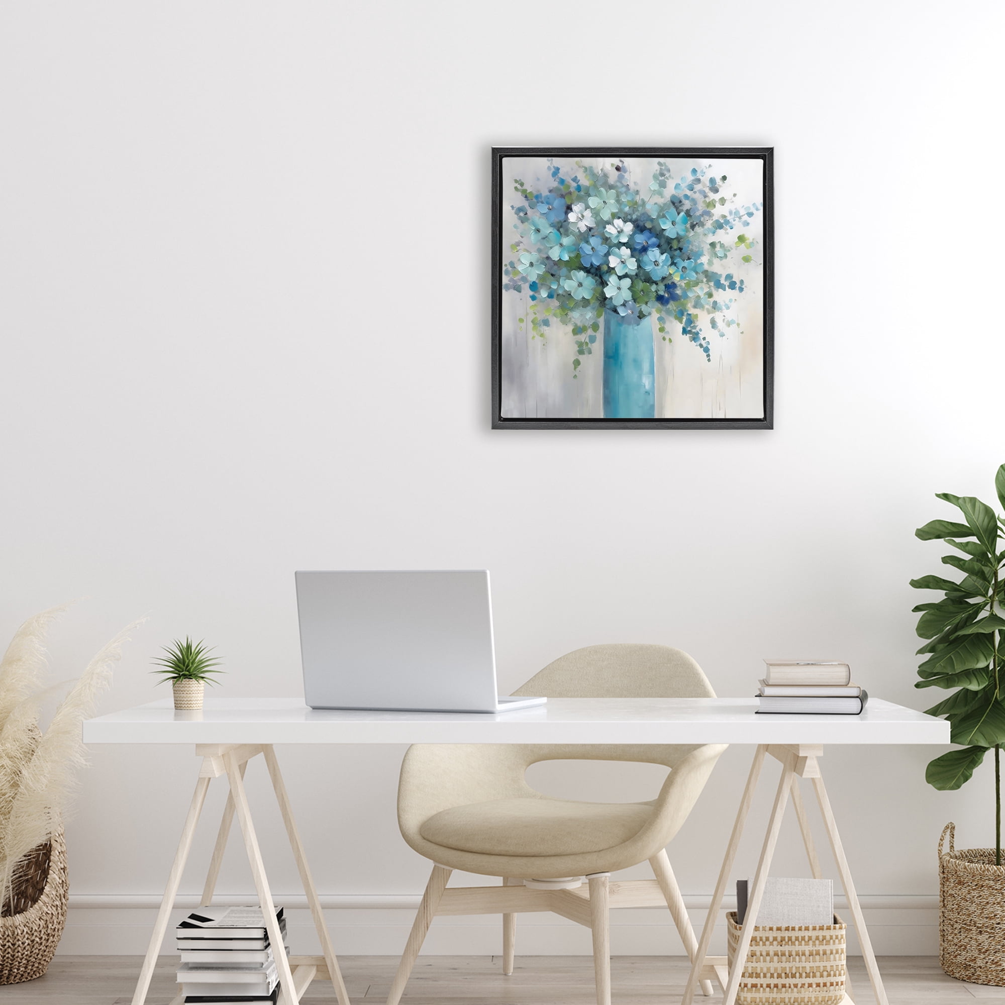 Stupell Industries Indigo Bouquet in Blue Vase Black Framed Floater Canvas Wall Art, design by Creative Studio