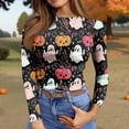 thumbnail image 5 of Satingcolo Halloween Shirts for Women Long Sleeve Crew Neck Slim Fitted Basic Top Funny Ghost Bat Pumpkin Graphic Ribbed Shirts Black S, 5 of 6
