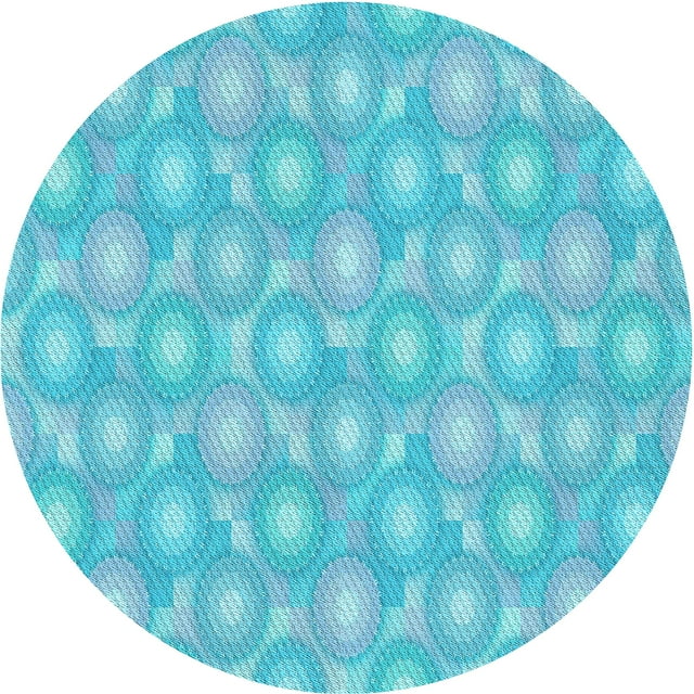 Ahgly Company Machine Washable Indoor Round Transitional Bright Turquoise Blue Area Rugs, 7' Round