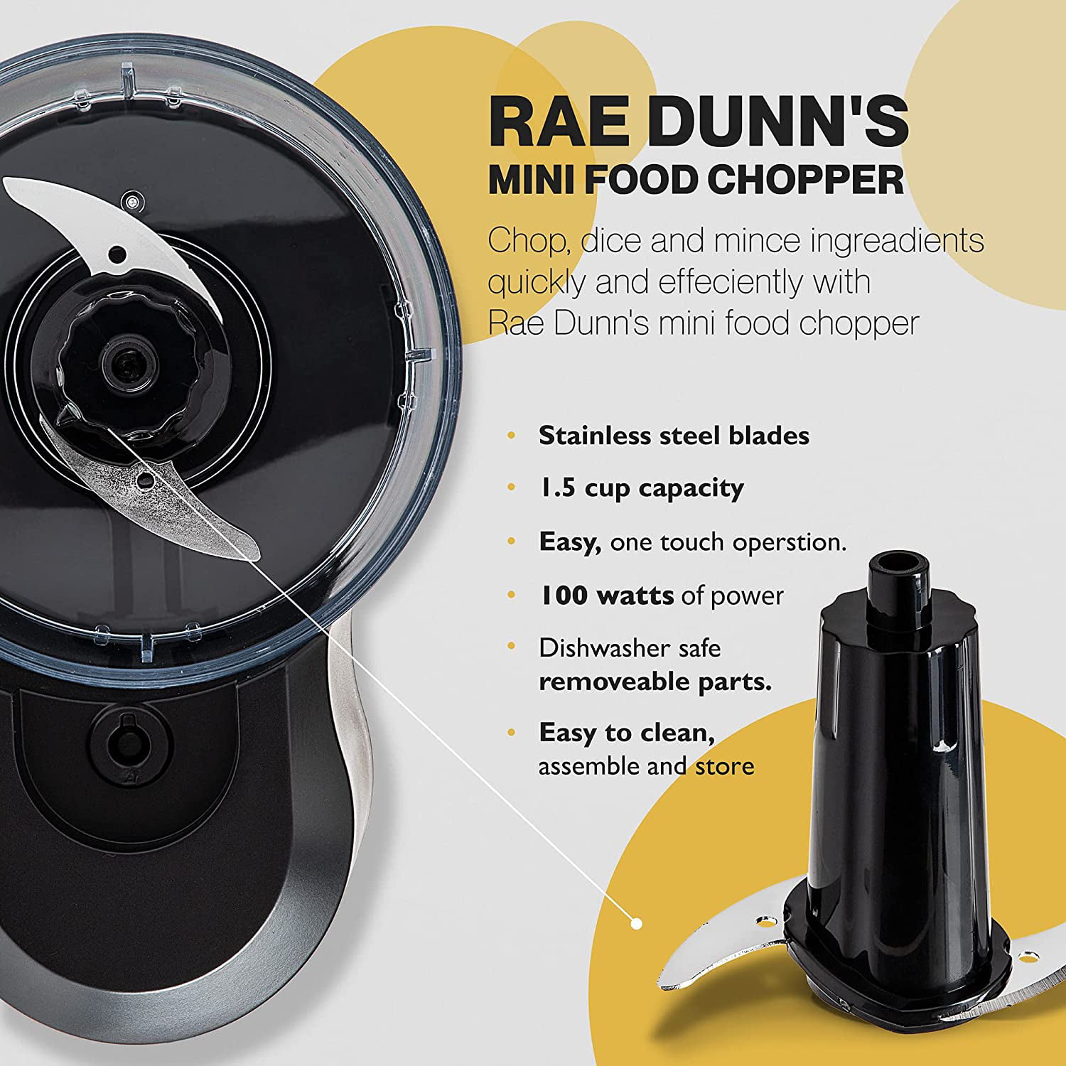 Rae Dunn Wireless Food Chopper USB Rechargeable Black
