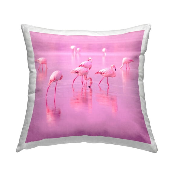 Stupell Industries Pink Flamingo Flock Grazing Square Decorative Printed Throw Pillow Design By Pink Sherbet Photography, 18 x 18