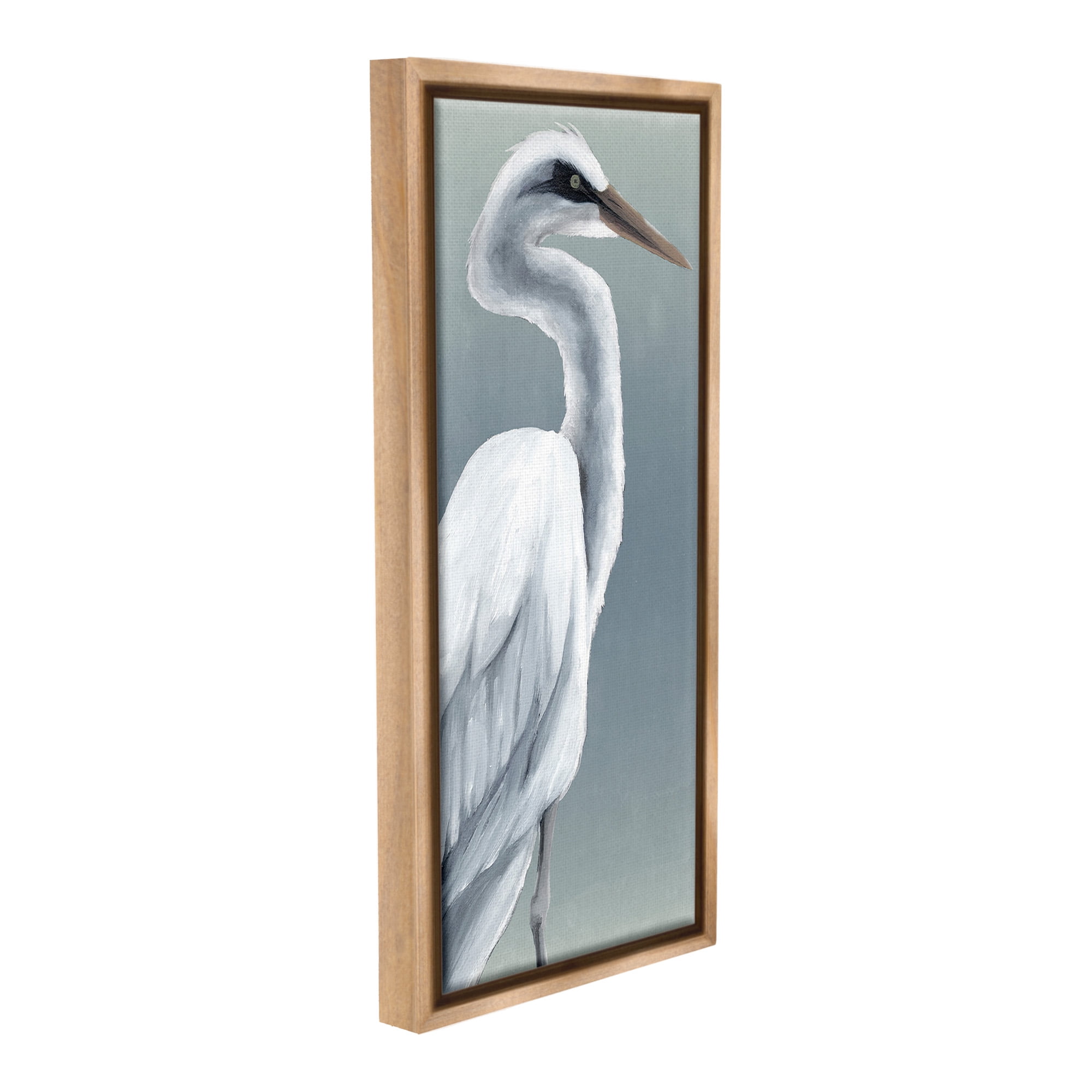Stupell Industries White Heron Portrait Animals & Insects Painting Brown Floater Framed Canvas Art Print Wall Art, 11 x 25